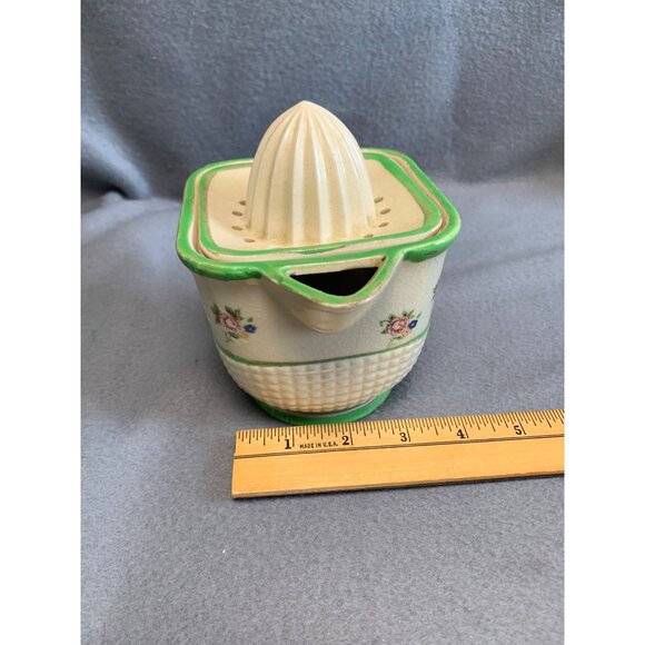 Vintage Ceramic Floral Citrus Reamer Juicer Pitcher with Green Trim - Picture 11 of 13
